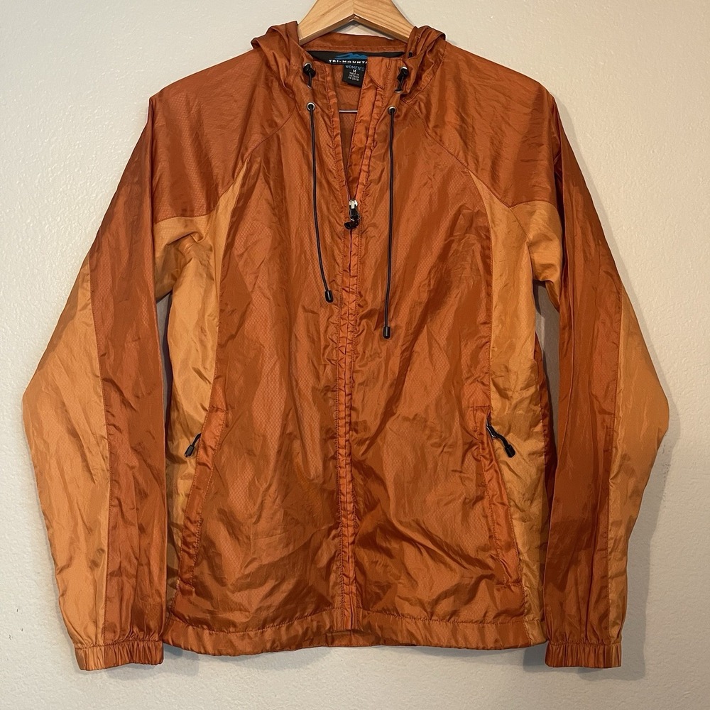 Tri-Mountain Womens Medium Windbreaker Jacket Full Zip Hooded Lightweight Orange